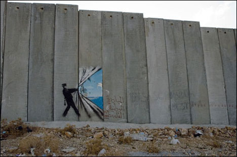 guerrilla art palestine wall banksy image via Eurozine 