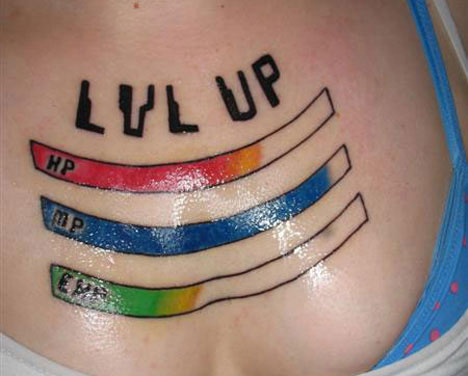 This tattoo adorns the chest of one MC Router the queen of nerdcore The