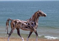 Large Driftwood Horse Sculpture on the Beach