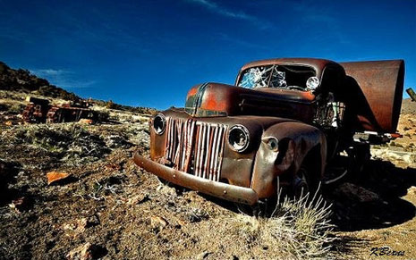 abandoned old truck in the desert