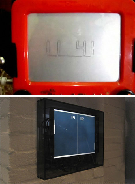 Etch-a-Sketch and Pong clocks