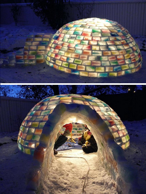 colorful igloo night entrance