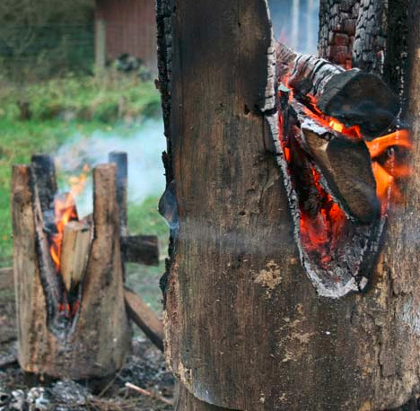 upcycled burned log stools