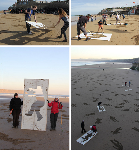fallen beach stencil volunteers