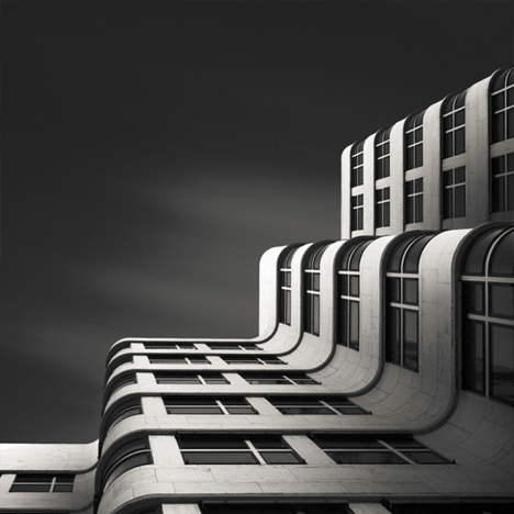 black white curved facade