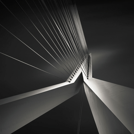 black white tension bridge