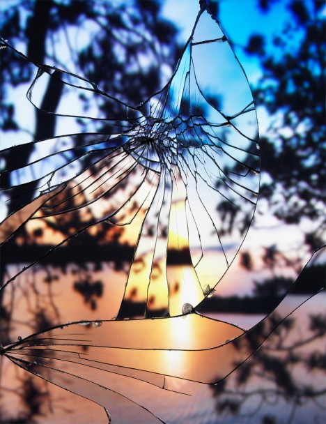 broken mirror sunset photo