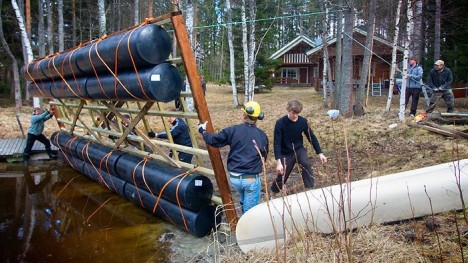 floating sauna recycled barrels
