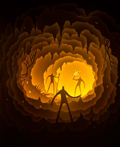 paper art cave people