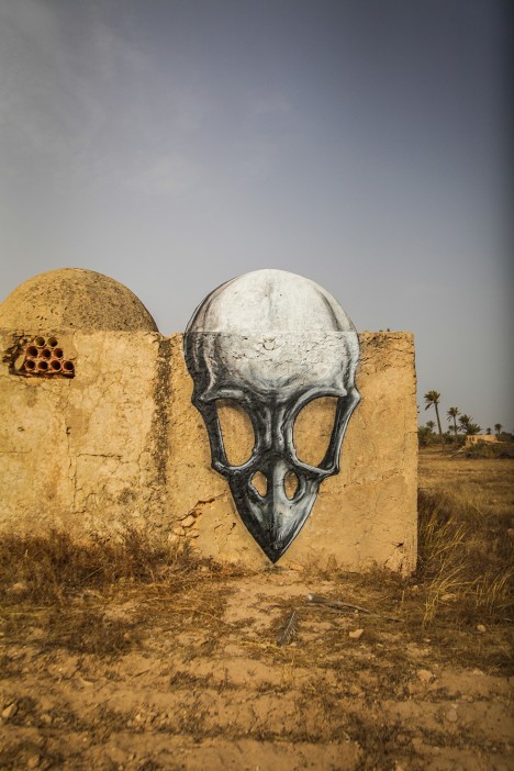 roa skull mural design