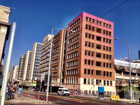 pinked out building protest