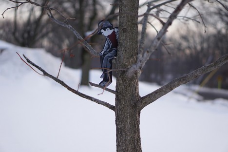 urban tree climbing boy