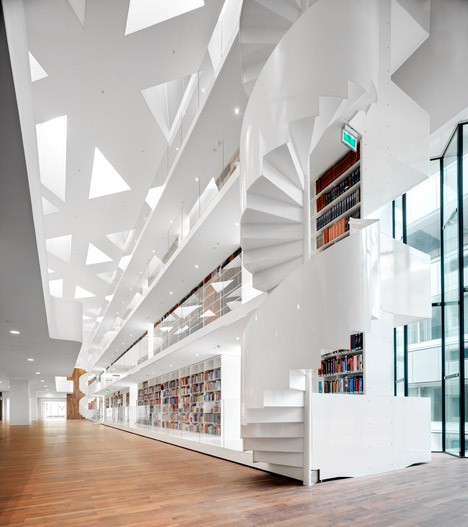 modern stairs glossy library