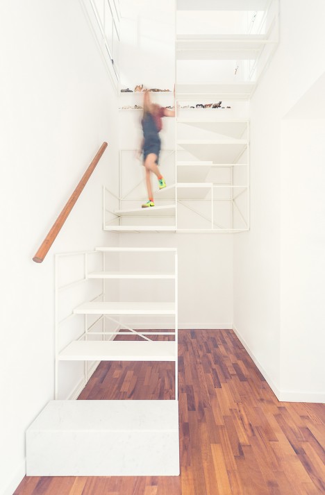 modern stairs partially suspended