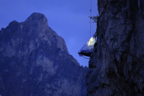 campers hanging cliff