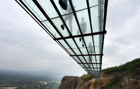 glass panel bridge below