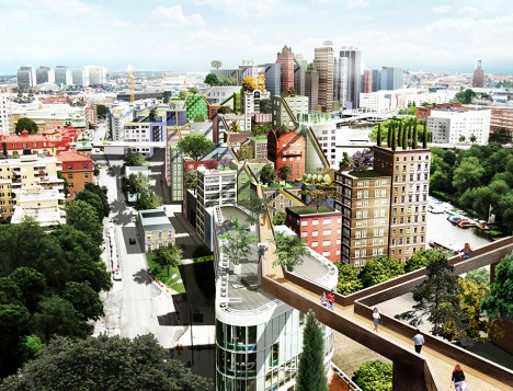 Skywalking Stockholm: Bridged Green-Roof Parks to Span Downtown
