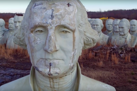 Drone footage of abandoned president statues